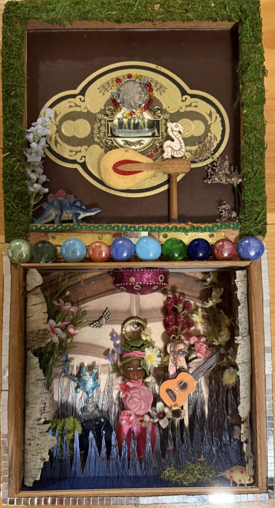 Terese Newman cigar box art Two Lovely Saints...